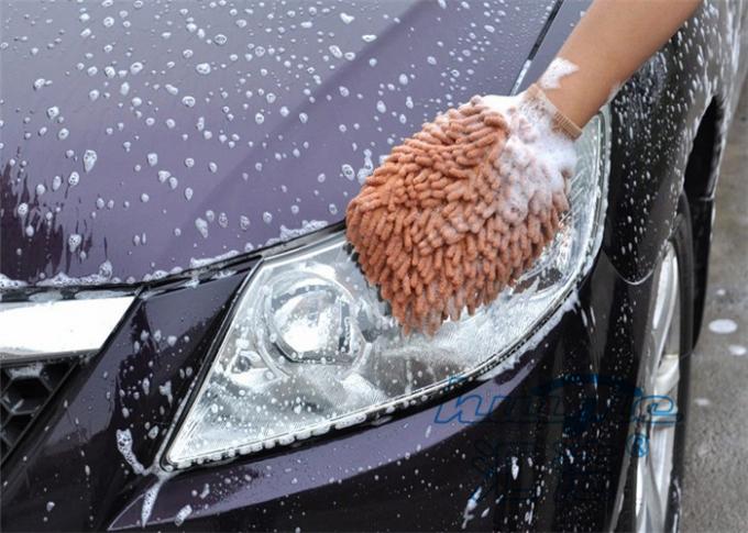 100% Polyester Microfiber Wash Mitt With Elastic Cuff , Car Washing Mitts