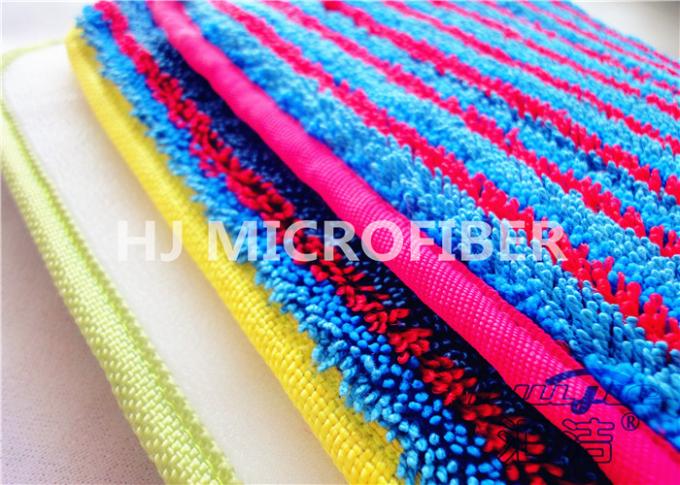Colorful Microfiber Wet Mop Pads With Red Strips , Microfiber Wash Pad