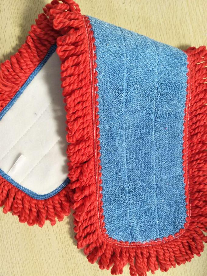 450gsm Blue Twisted Red Tassels Microfiber Wet Mop Pads Environment Friendly