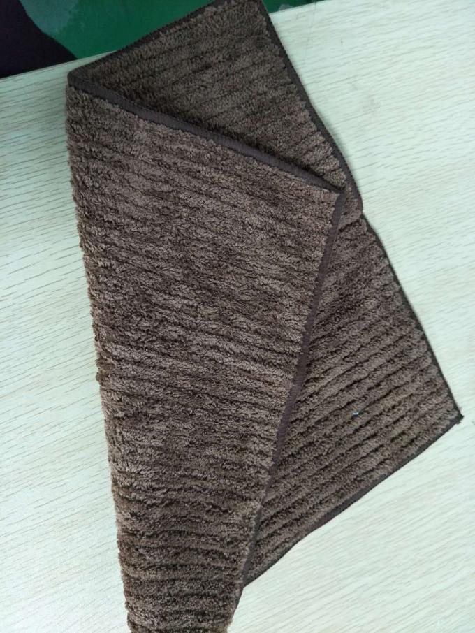 Brown Stitching Striped Coral Fleece Microfiber Kitchen Towels 32*32cm