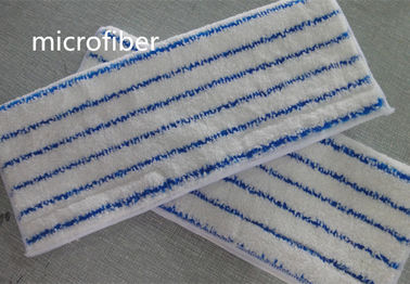White Stripe Woven Coral Fleece Self adhensive Microfiber Wet Mop Pads 30 * 40cm