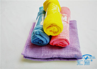 4P Plaid Household Microfiber Cloth For Window Cleaning , Purple Cleaning Cloth